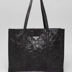 Prada Black Crinkle Nappa Leather Large Tote Bag - 1BG460